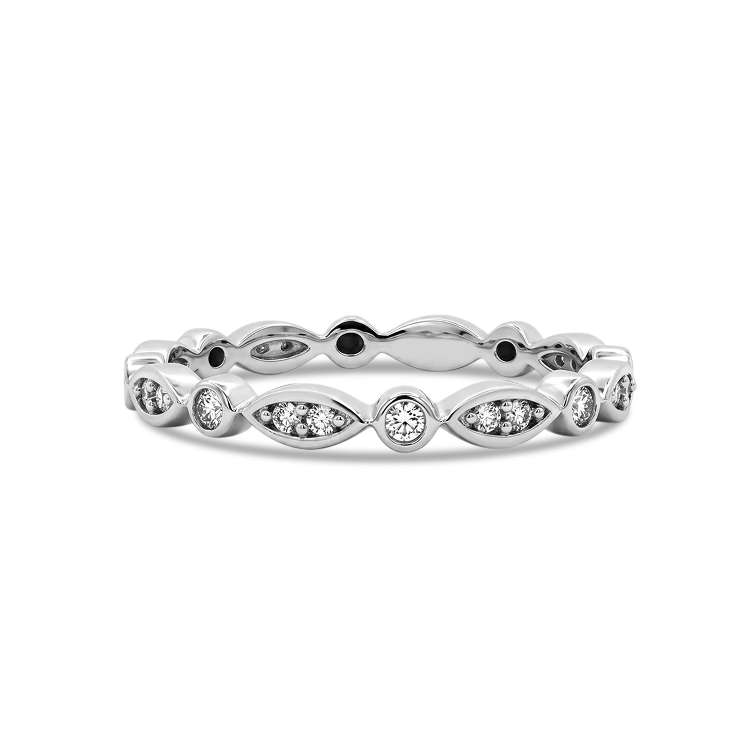 10k White Gold 0.11ctw Marquise & Round Station Diamond Wedding or Stacking Band