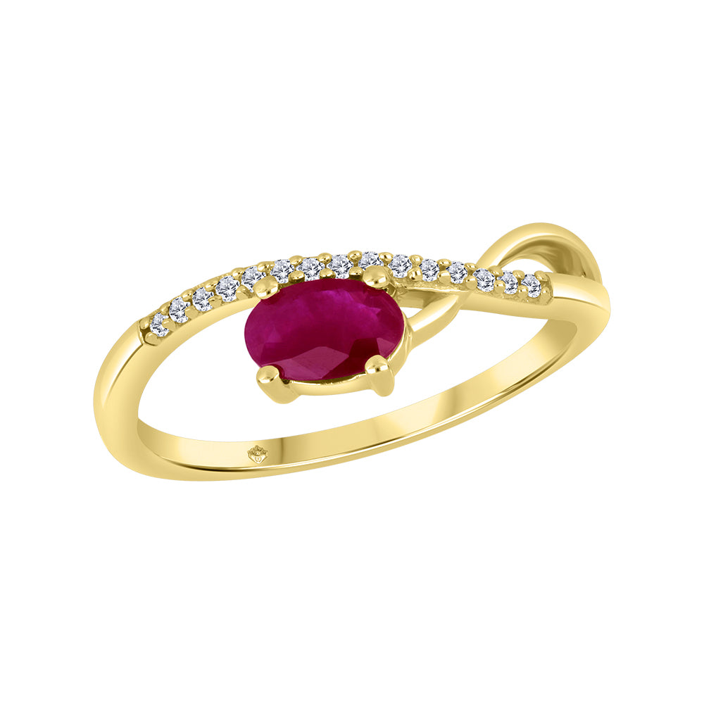 10kt Yellow Gold Twisted Band Garnet & Diamond Ring