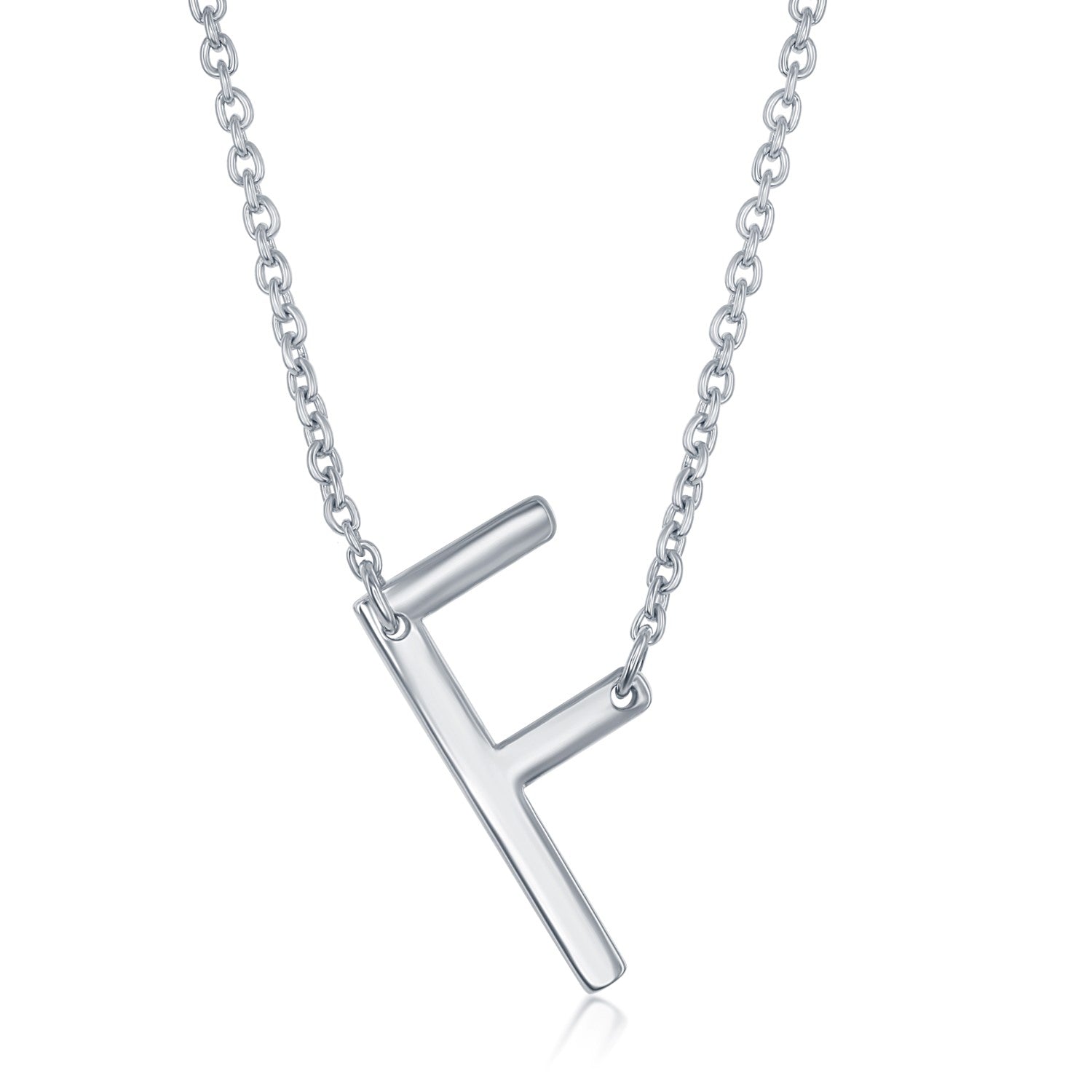 Silver Sideways Inital Necklace- F