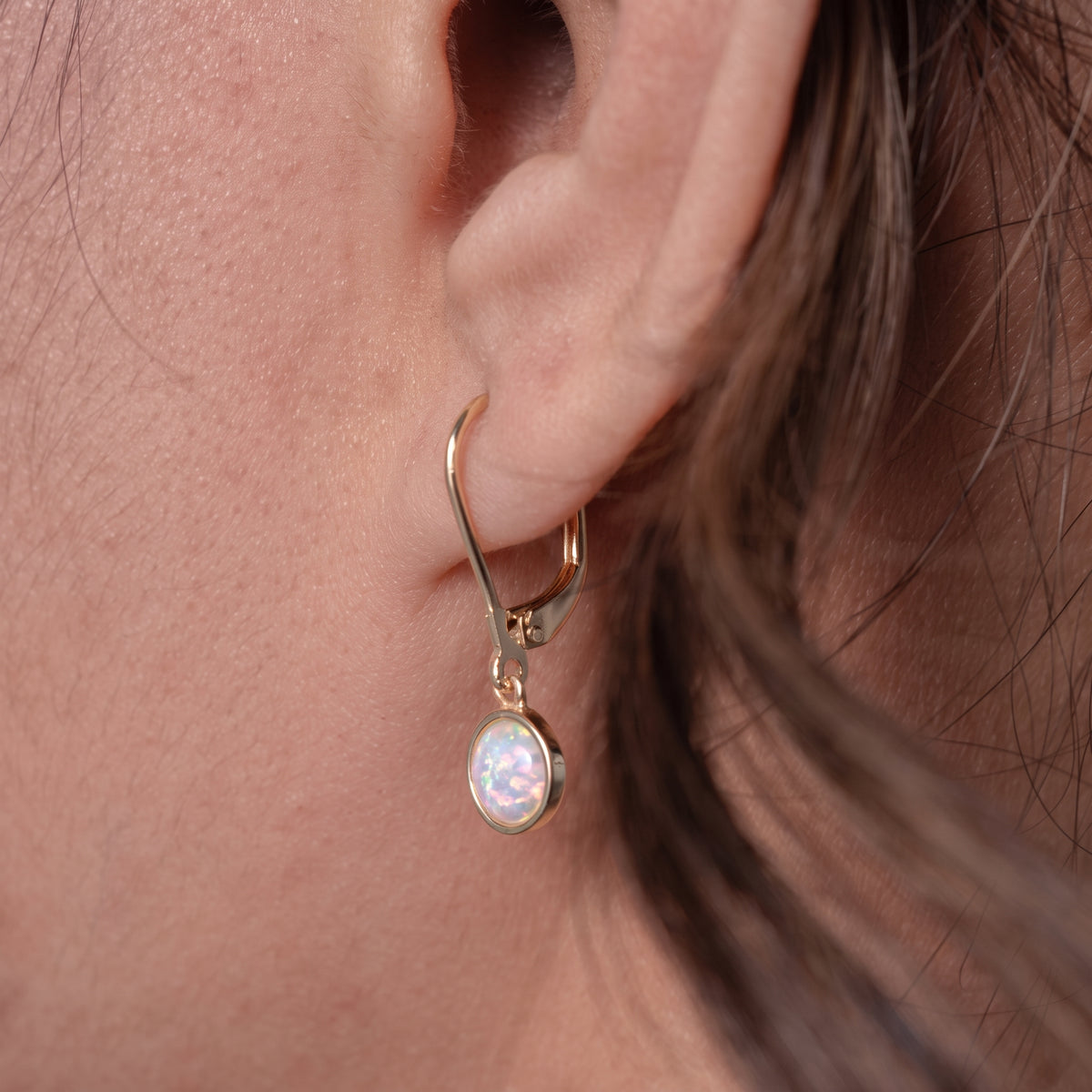 Round Opal Dangle Leverback Earrings