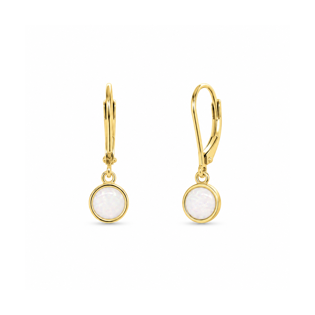 Round Opal Dangle Leverback Earrings