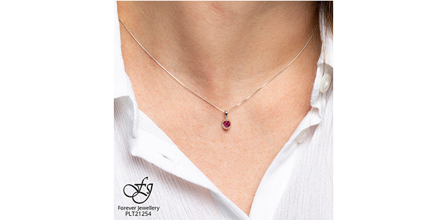 10K White Gold 4mm Round Ruby Pendant