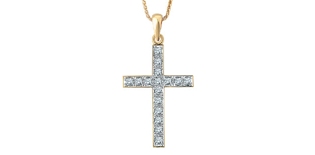 10k Two Tone Diamond Cross Pendant, Chain Not Included