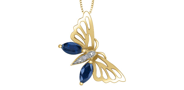 Diamond Days 10K Yellow Gold Butterfly Sapphire Pendant