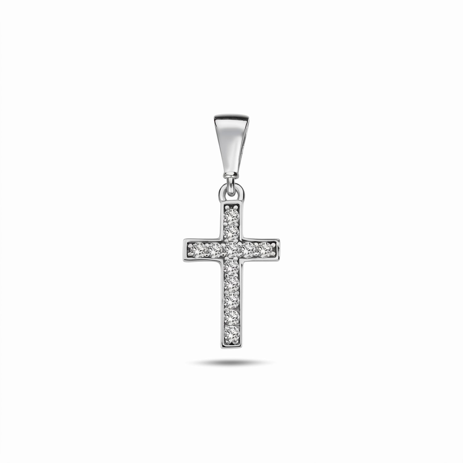 10k White Gold Small Cubic Zirconia Cross Pendant (14.3mm x 8.1mm) - Chain Not Included