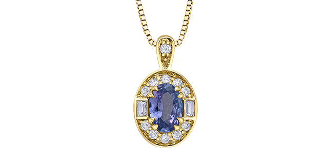 10K Yellow Gold Oval Tanzanite & White Sapphire Halo Pendant