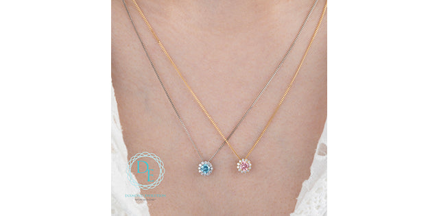 Blue Treated Lab-Grown Diamond Halo Pendant, 0.10TDW