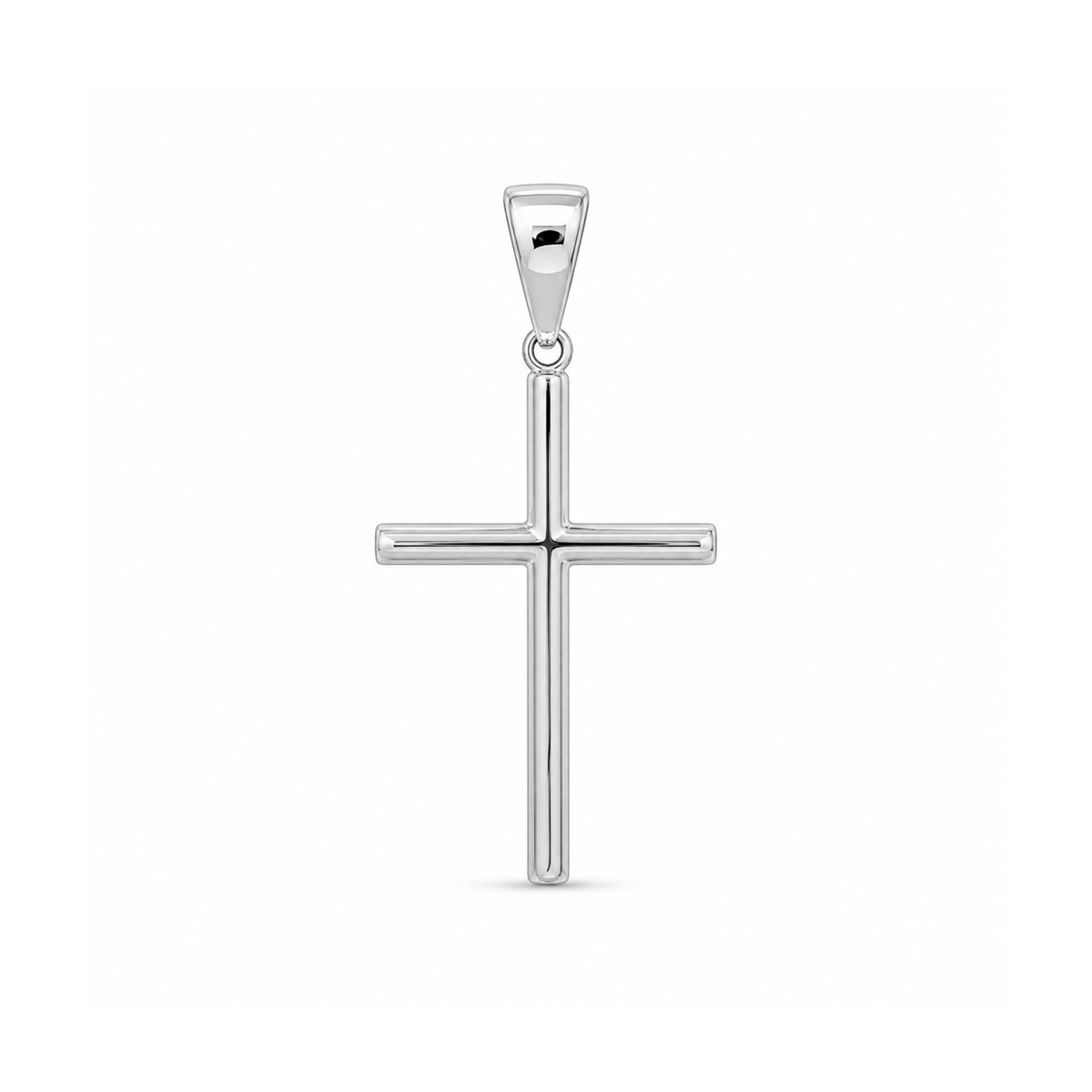 10k White Gold 20mm Tube Cross Pendant
