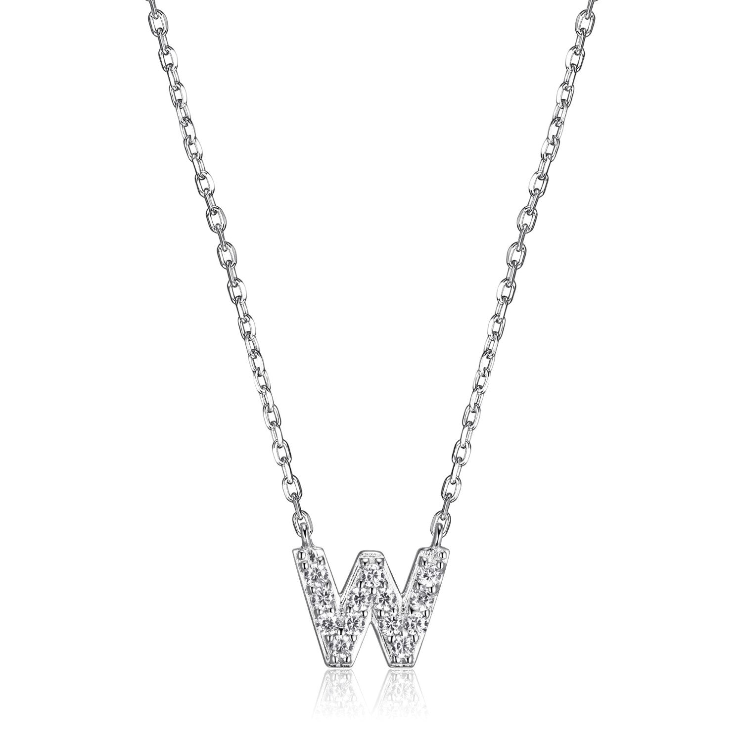 Initial W Necklace with CZ Accents