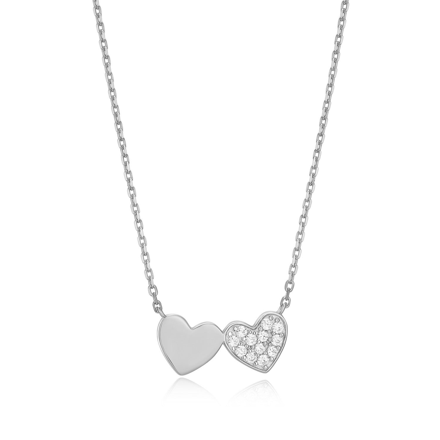 "M" Lab-Created Diamond Sterling Silver Double Heart Necklace