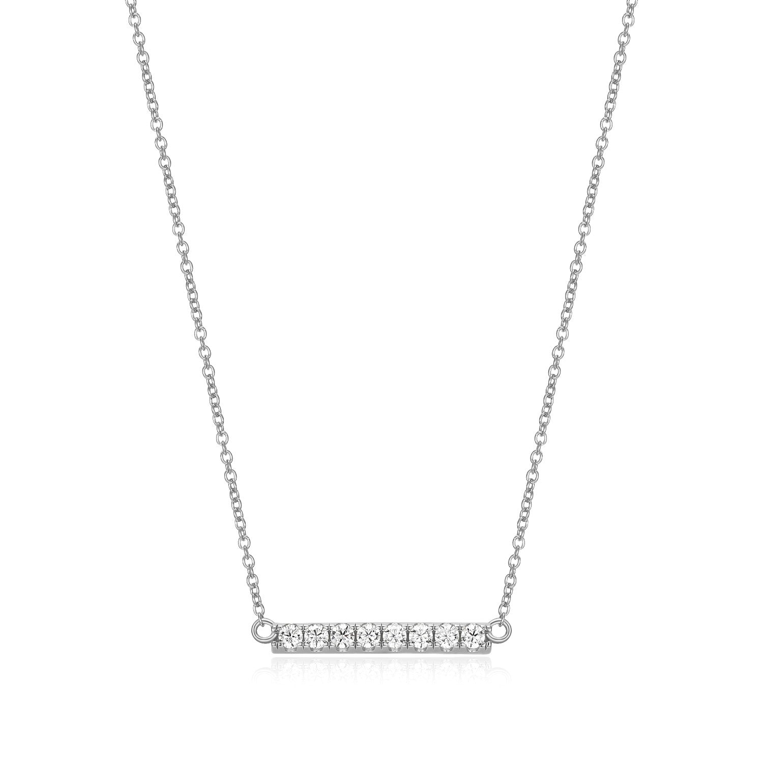 Sterling Silver Sideways Bar Necklace with Diamondlite CZ Accents