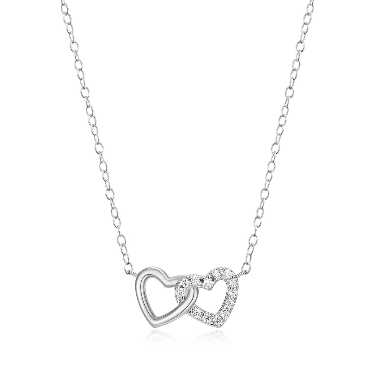Doublw Interlocking Heart Necklace, Lab-Grown Diamonds