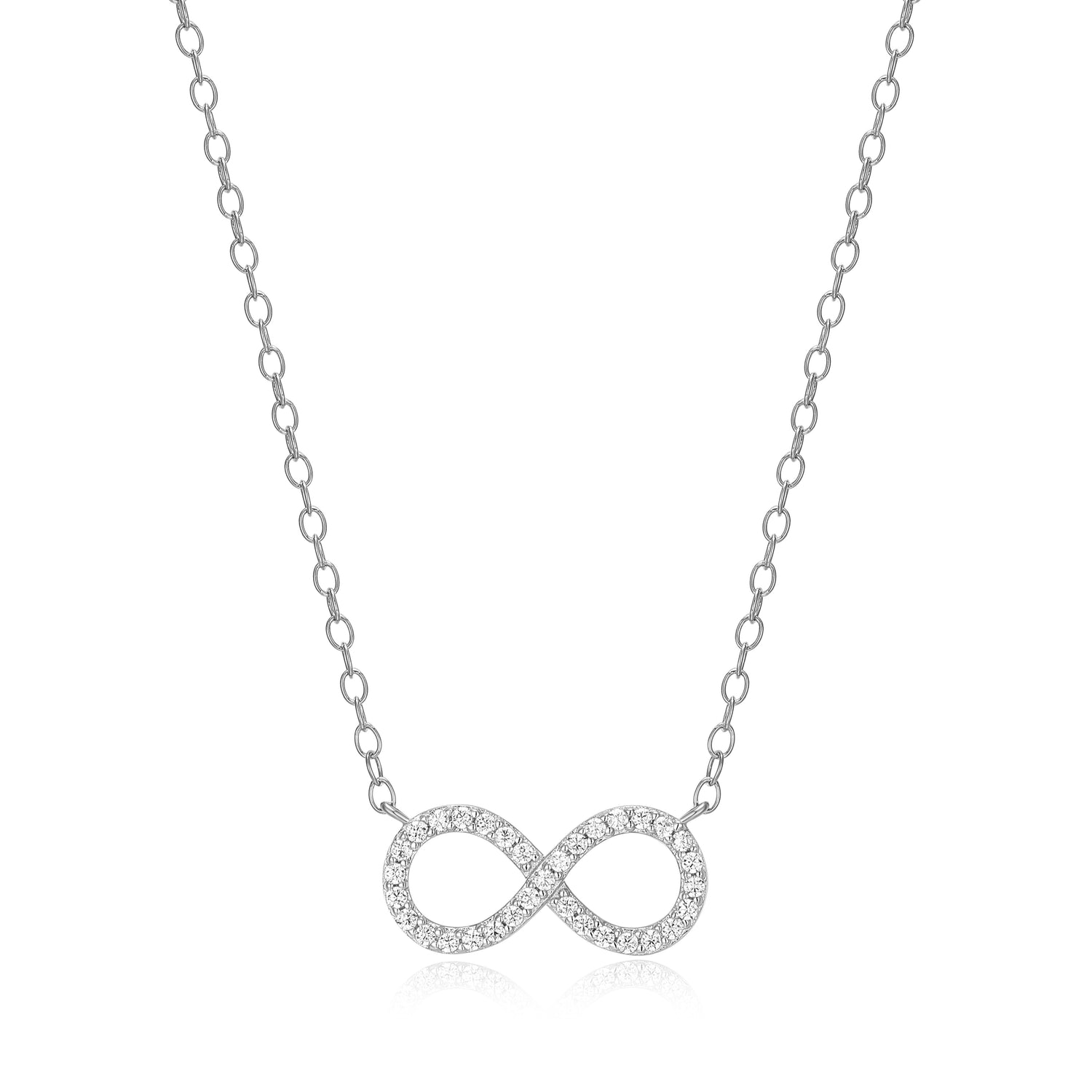 "M" Rhodium-Plated Sterling Silver Lab-Created Diamond Infinity Necklace