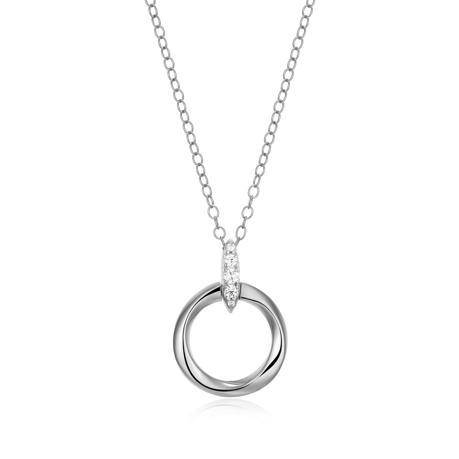 Sterling Silver Knife-Edge Circle Link Necklace with Lab-Created Diamonds