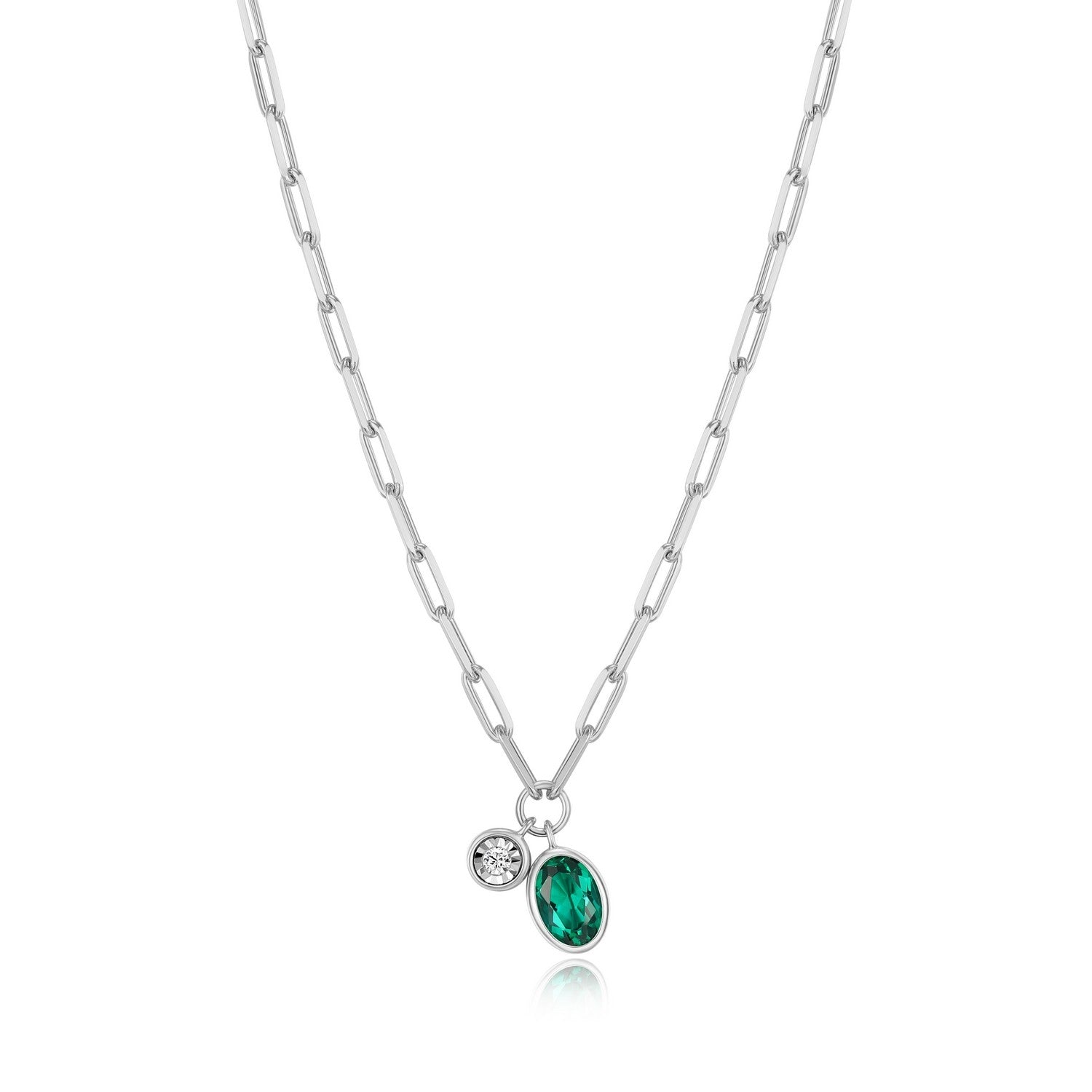 Emerald & Lab-created Diamond Pendant.