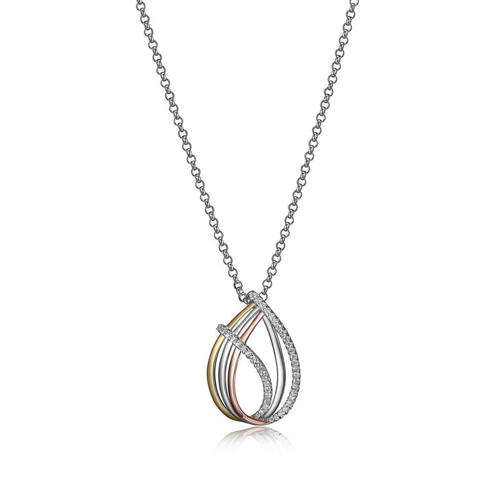 Tri-Tone Teardrop Pendant with CZ Accents