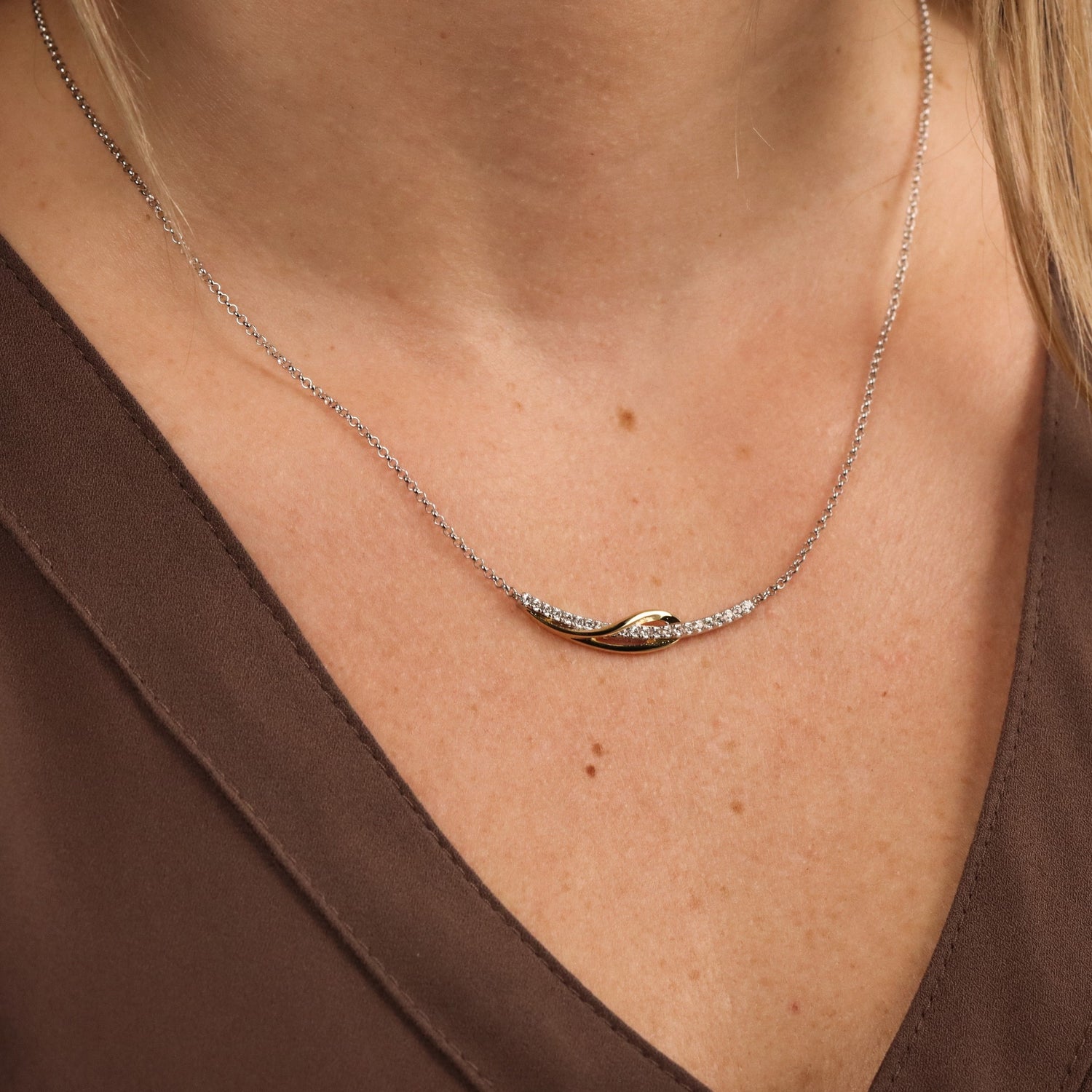 Curved Bar Two Tone Necklace