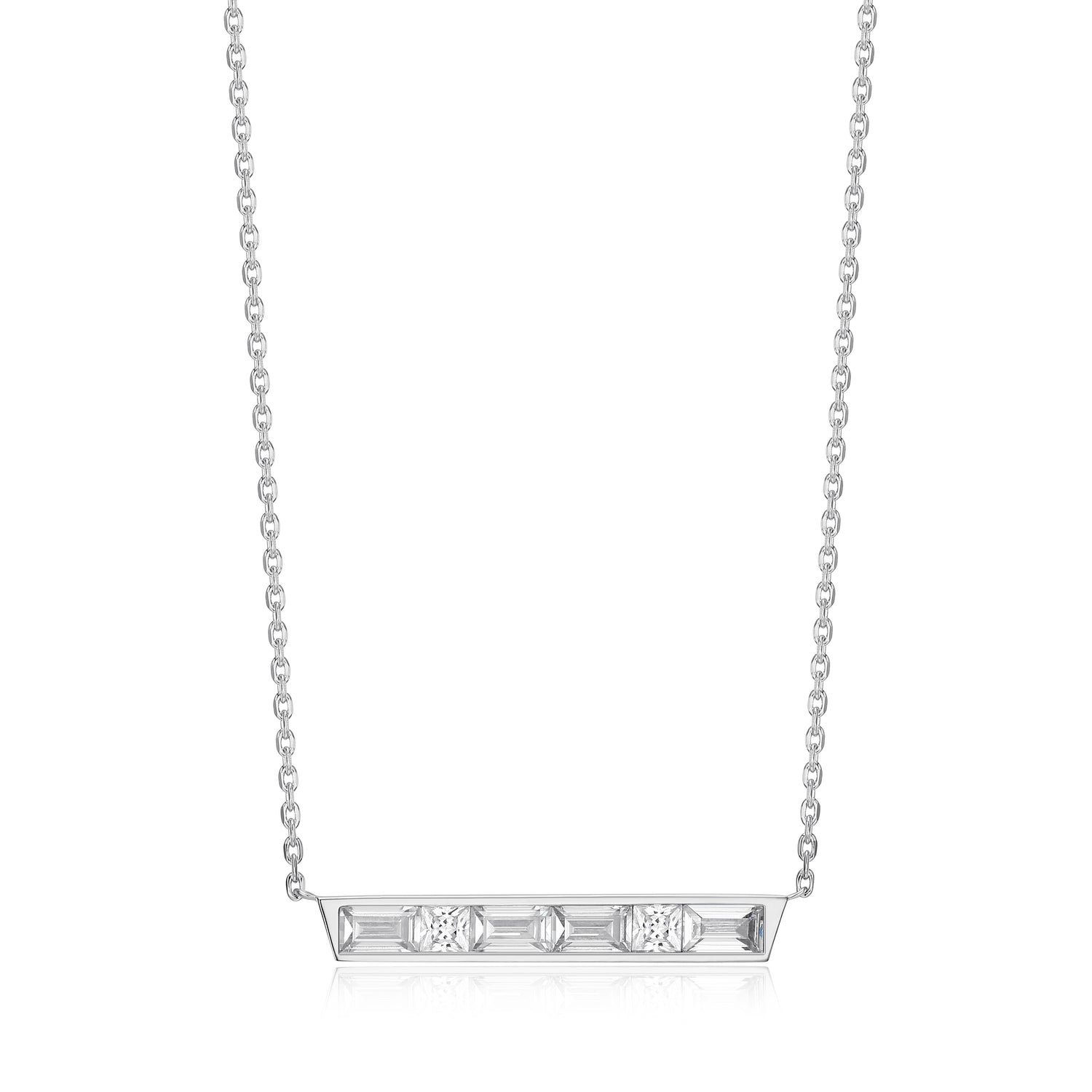 ELLE "Baguette" Sterling Silver CZ Bar Necklace