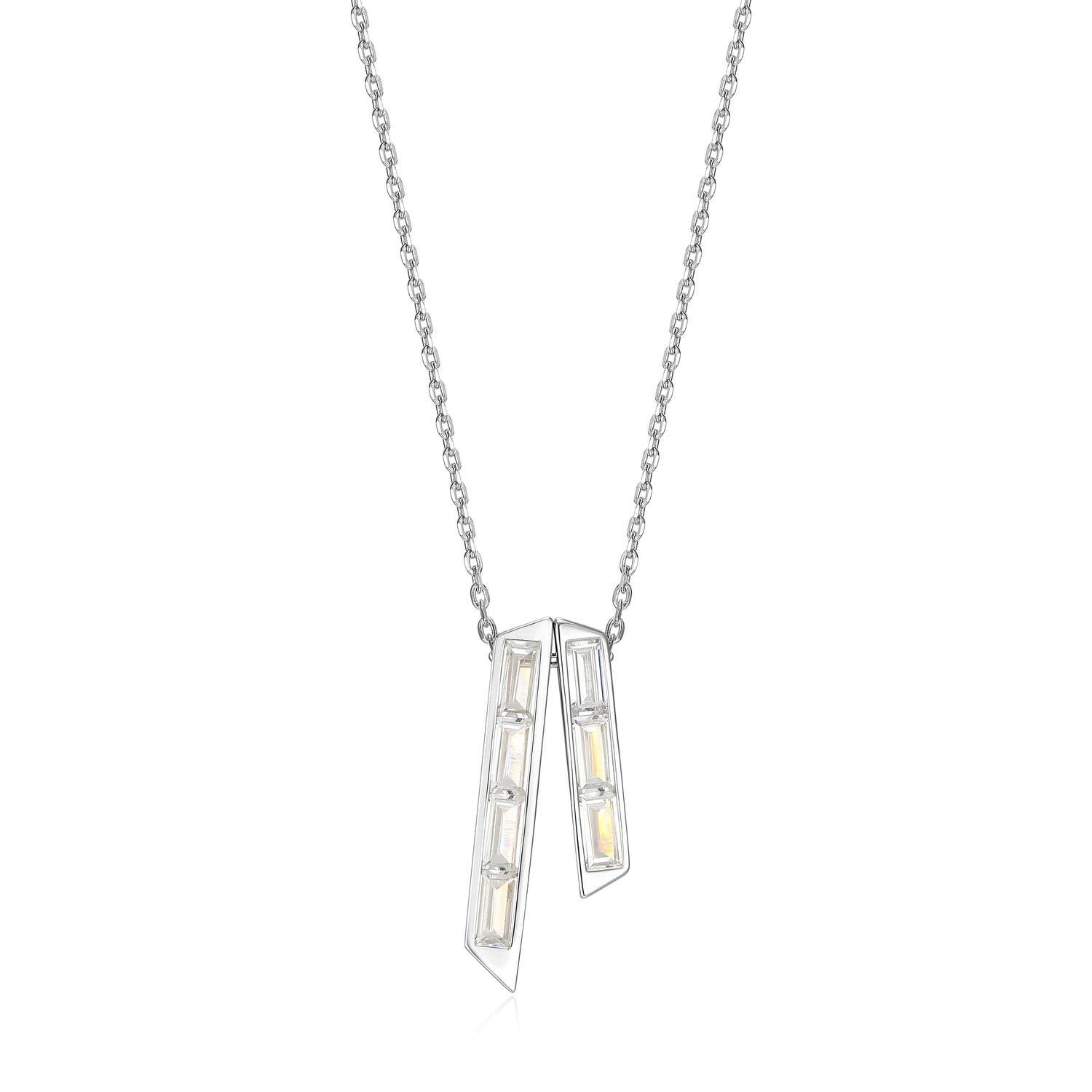 Baguette Cut CZ Vertical Double Bar Pendant