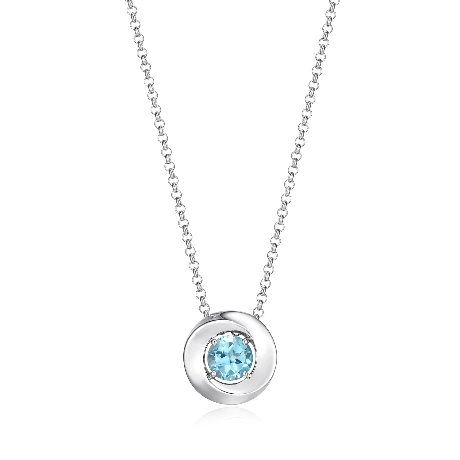 ELLE "Swirl" Sterling Silver Round Blue Topaz Necklace