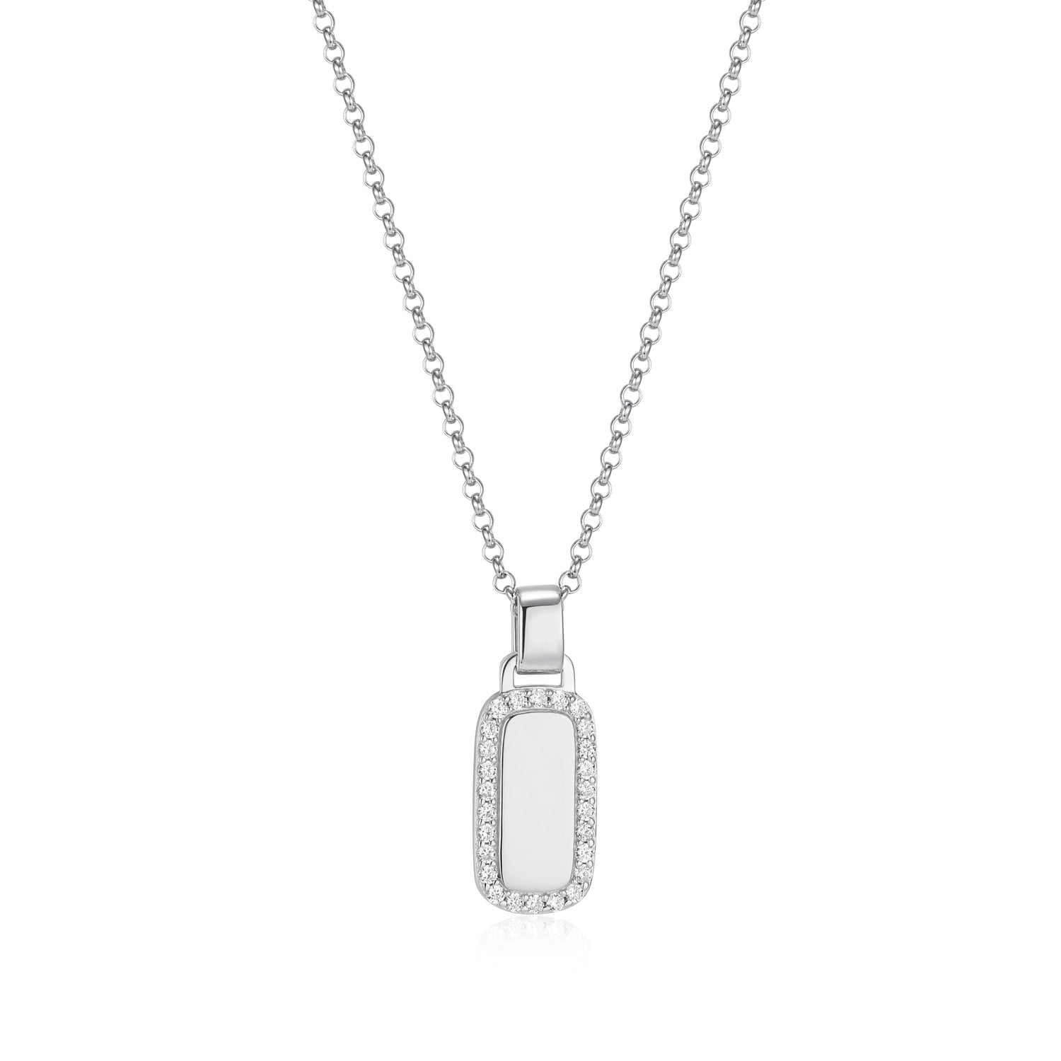 22x8mm Rectangular Halo Pendant with CZ Accents