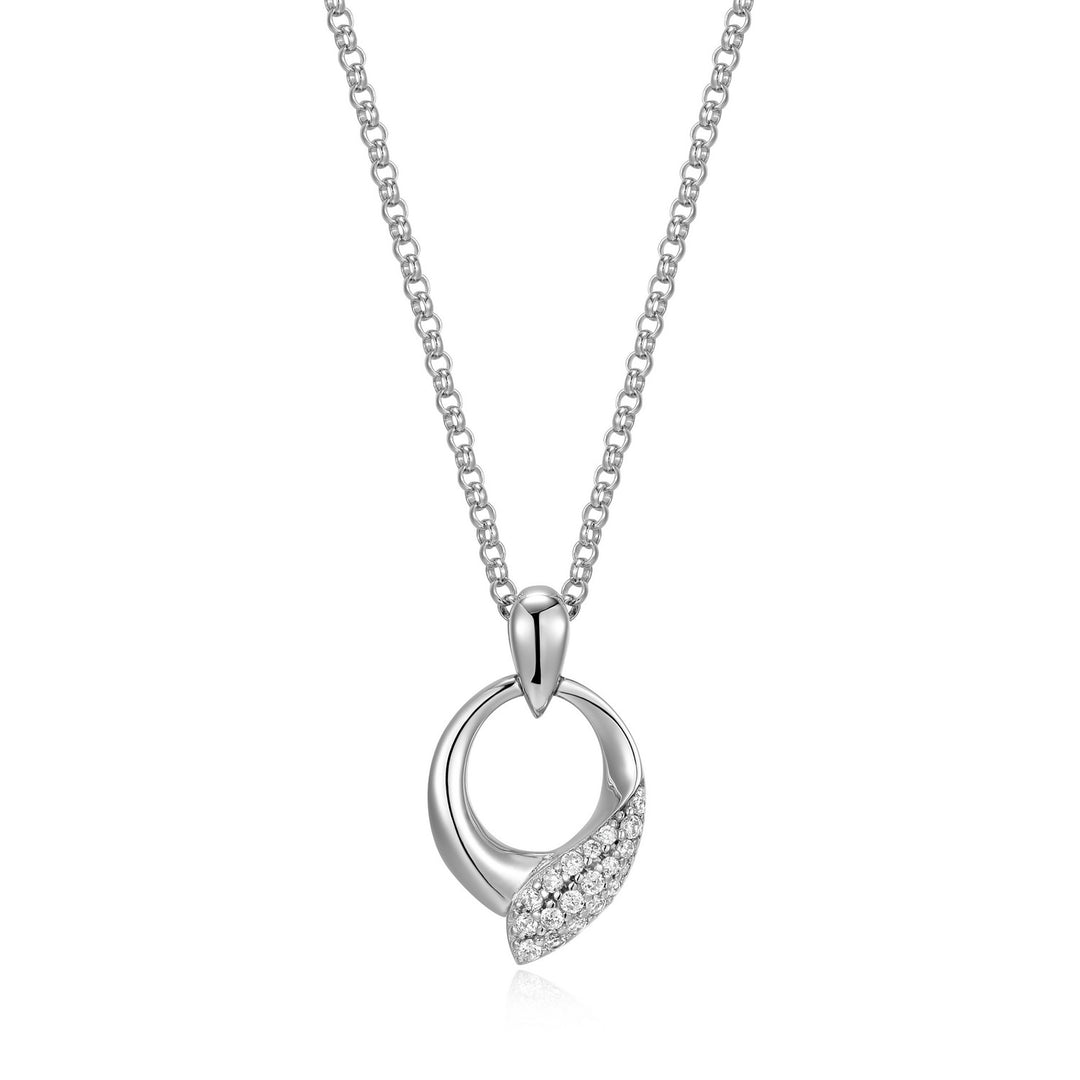 ELLE Amour Rhodium Sterling Silver CZ Circle Pendant Necklace