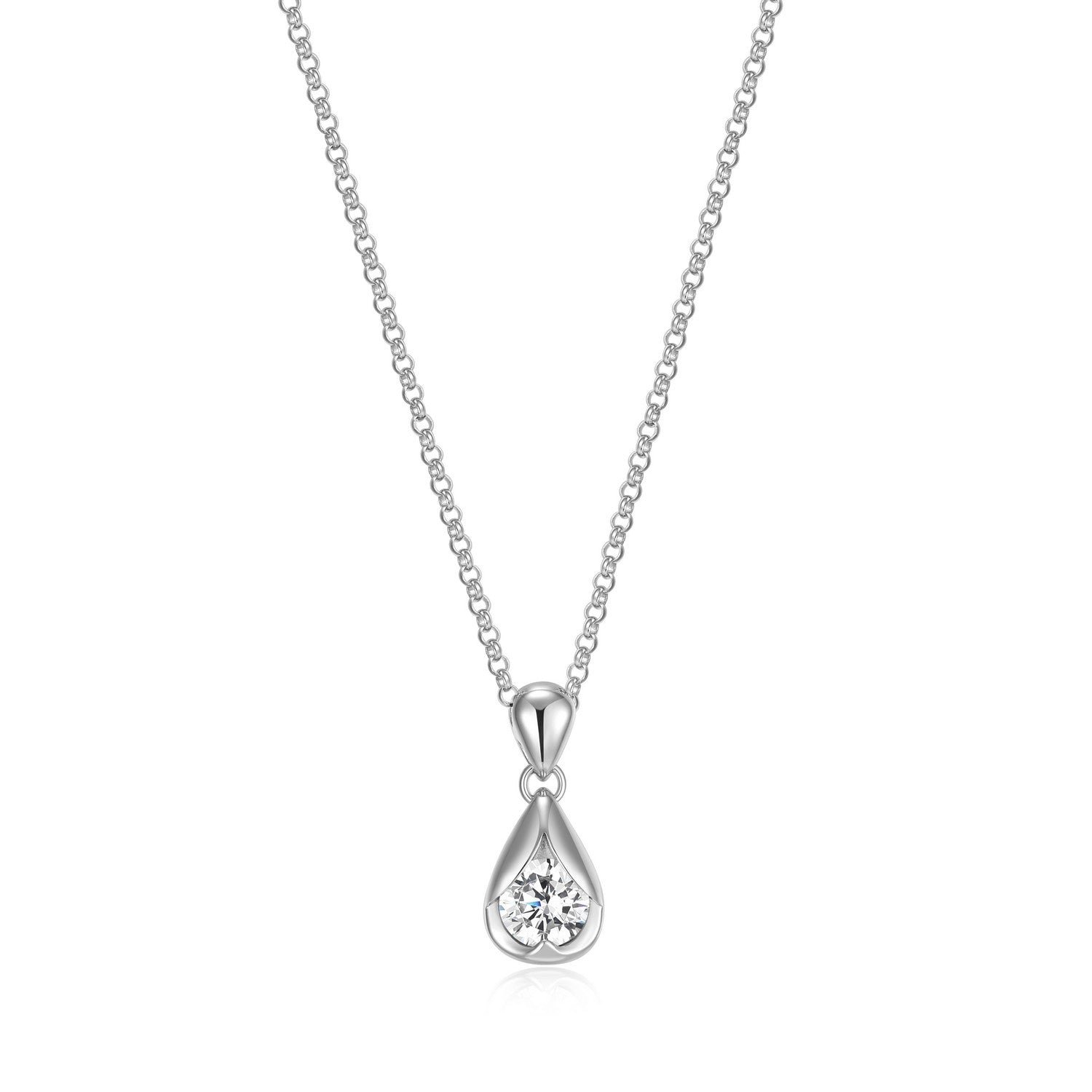 ELLE "Tulip" Sterling Silver Pear Shaped Necklace. 17+3"