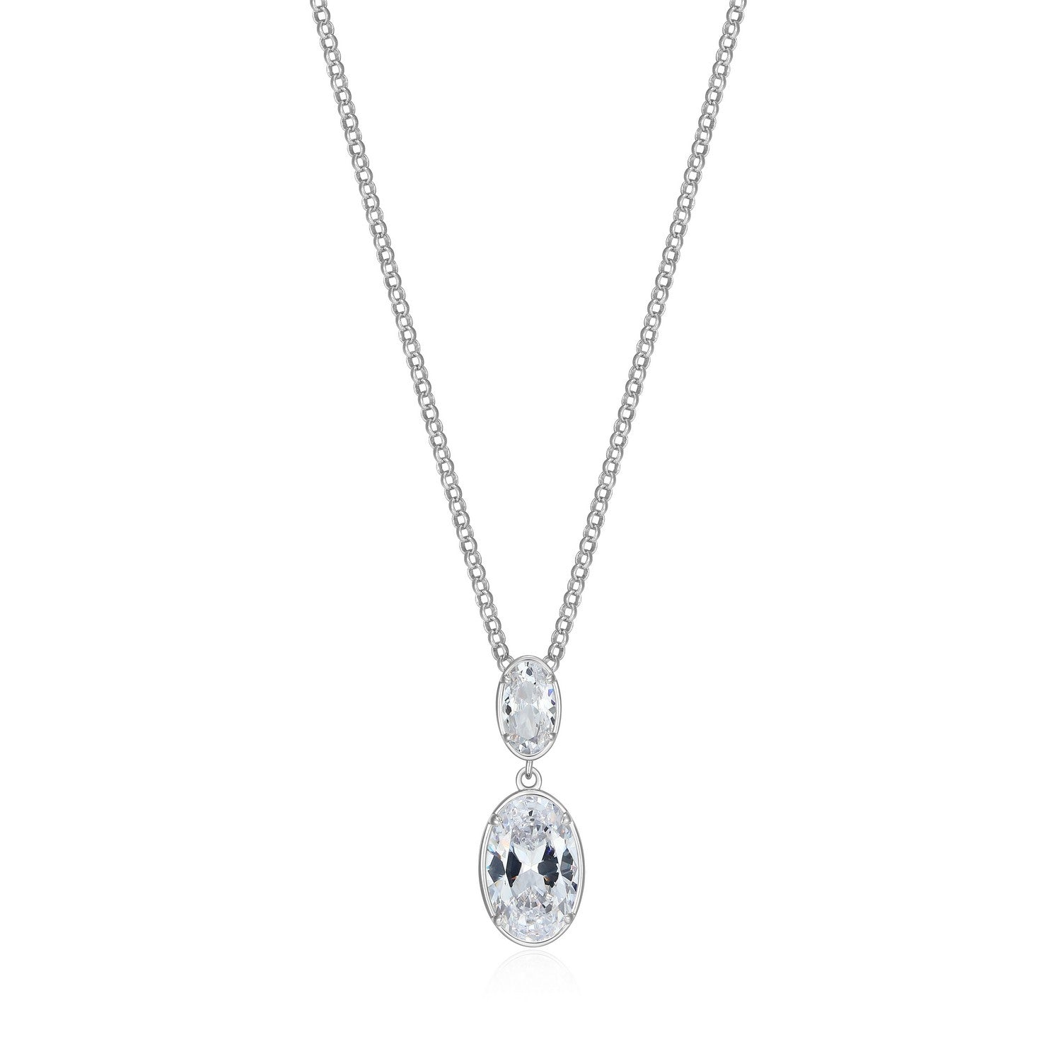 ELLE "Serenelle" Sterling Silver Oval CZ Drop Necklace