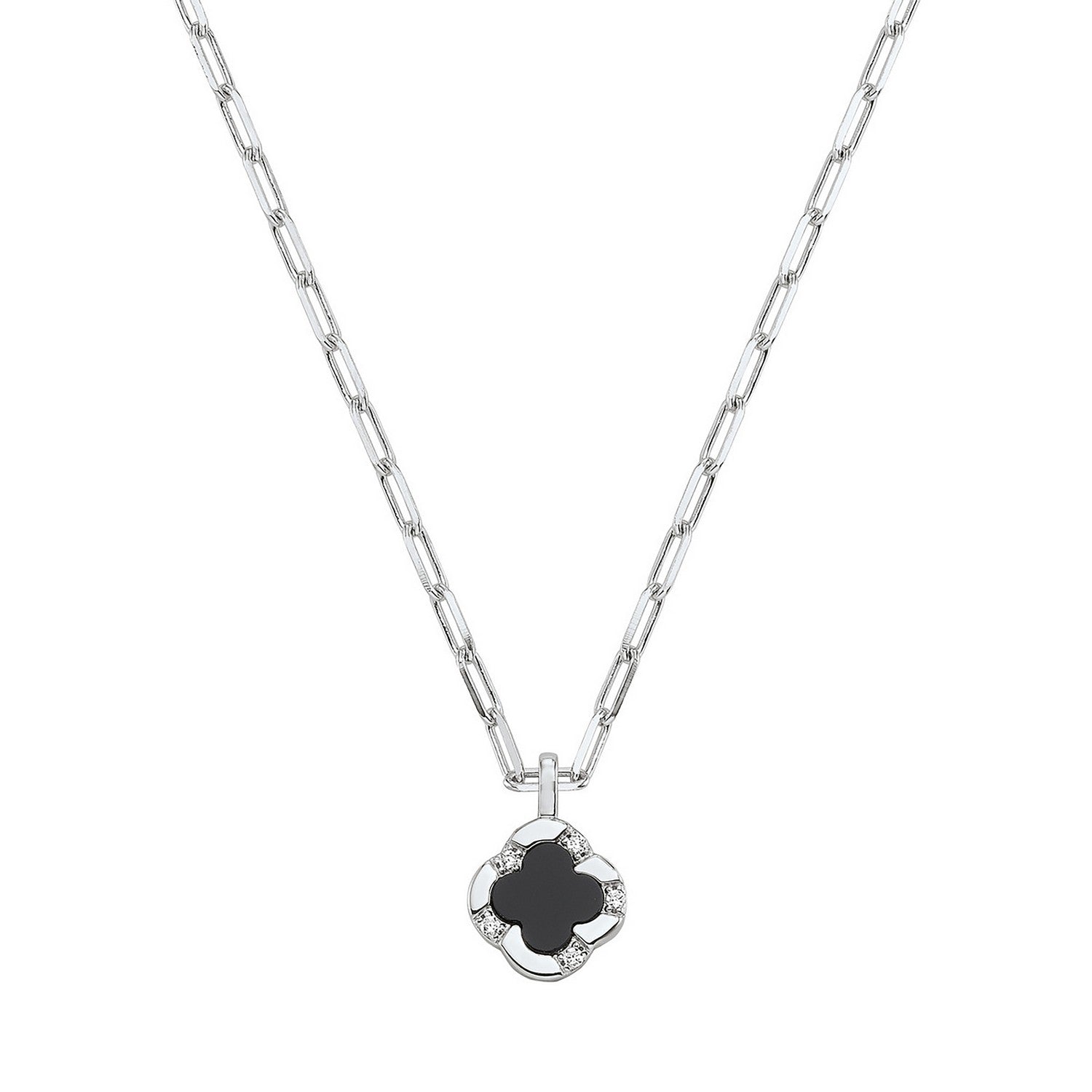 Charles Garnier Bliss Sterling Silver Black Agate Clover Necklace