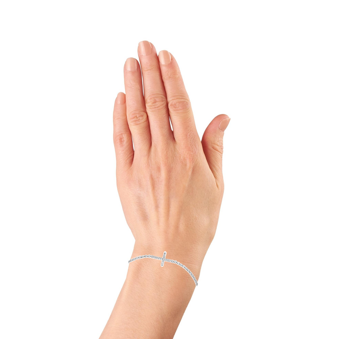 "M" Lab-Created Diamond Sideways Cross Adjustable Bracelet