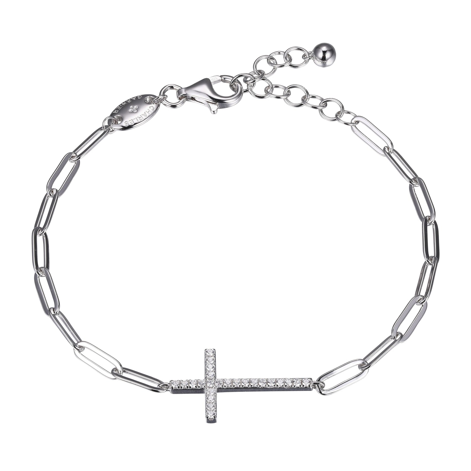 3MM Paperclip Bracelet with CZ Accented Cross
