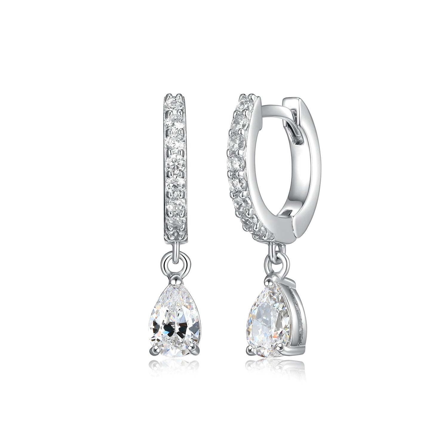 Pear Cut CZ Dangle Hoop Earrings