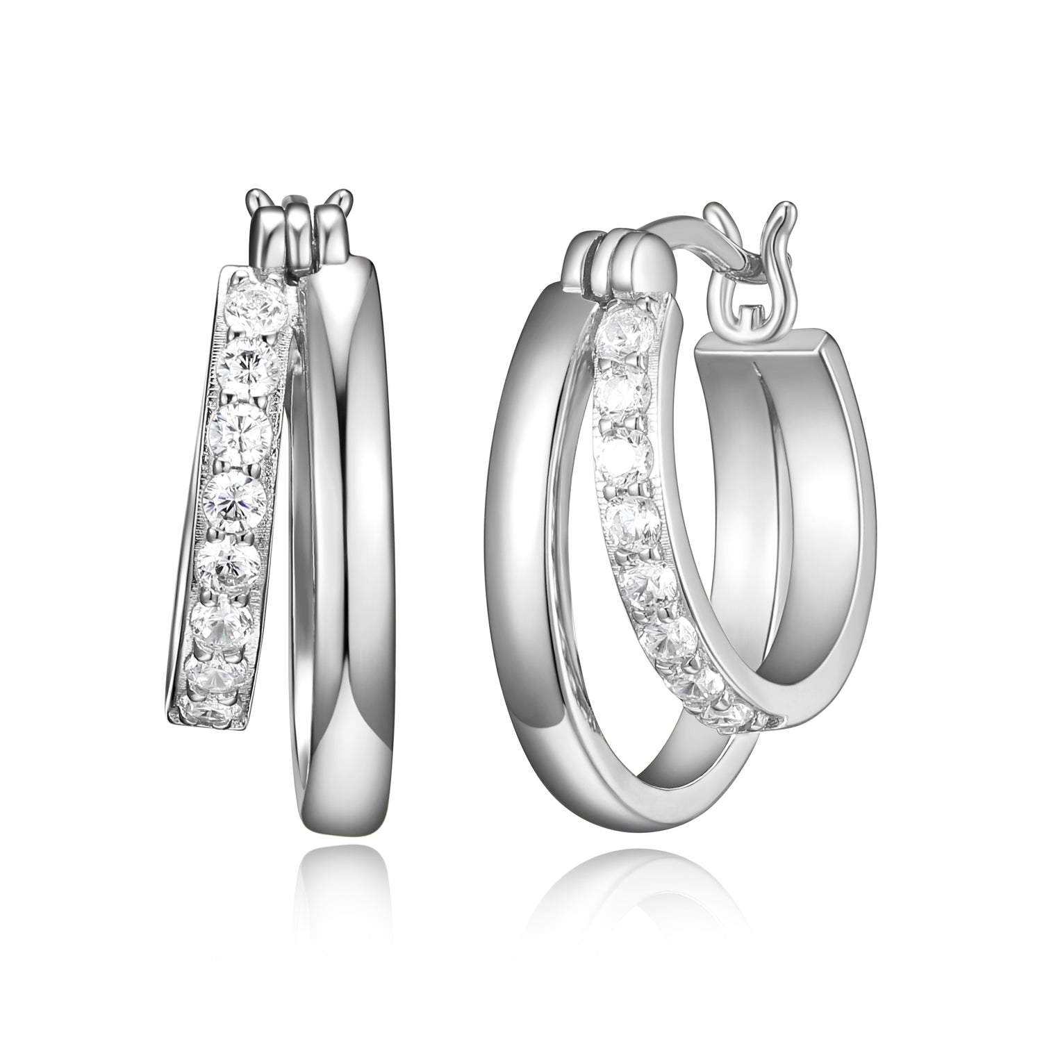 Reign Sterling Silver Double Hoop Earrings. 18x15mm