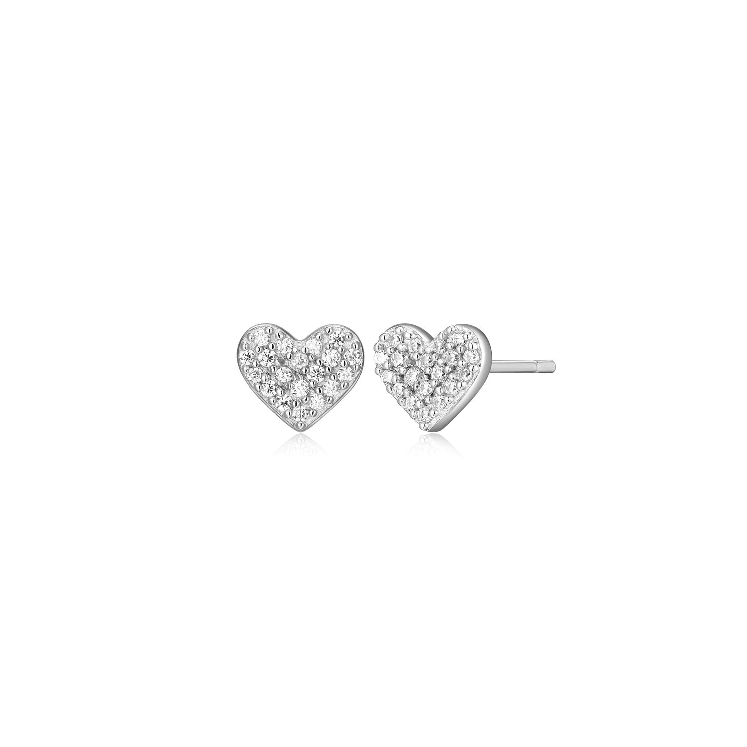 Sterling Silver 5mm Lab-Created Diamond Pave Heart Stud Earrings