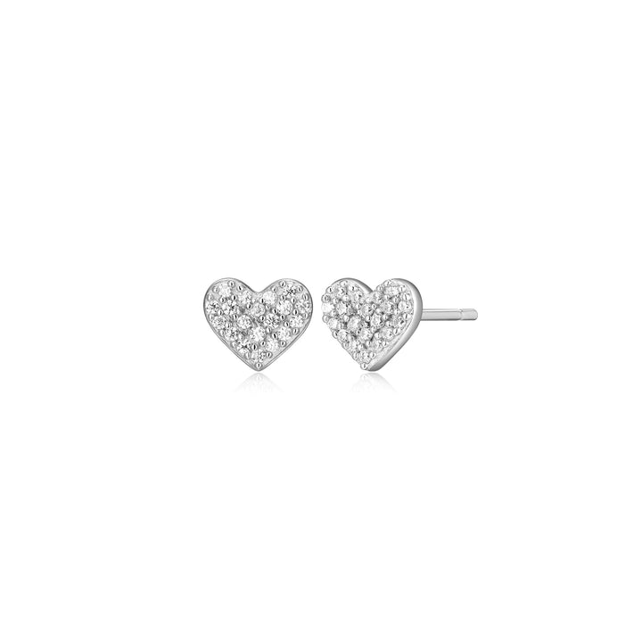 Sterling Silver 5mm Lab-Created Diamond Pave Heart Stud Earrings