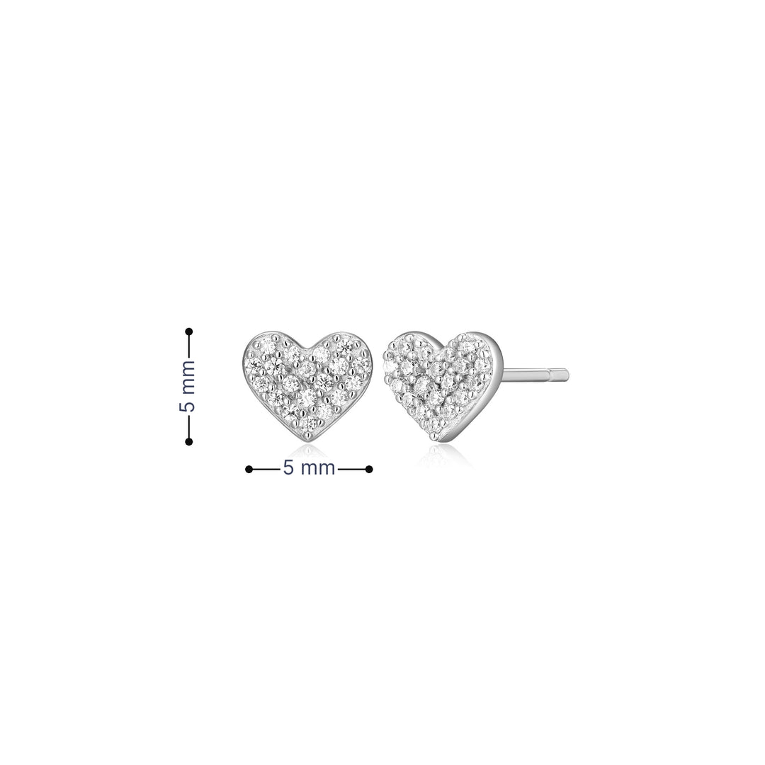 Sterling Silver 5mm Lab-Created Diamond Pave Heart Stud Earrings