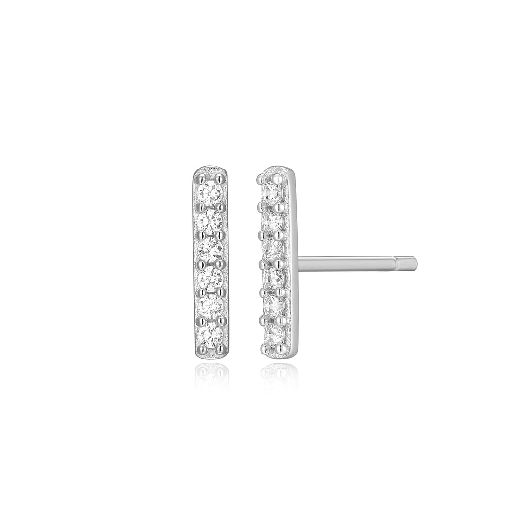 Sterling Silver 10mm Lab-Created Diamond Bar Stud Earrings