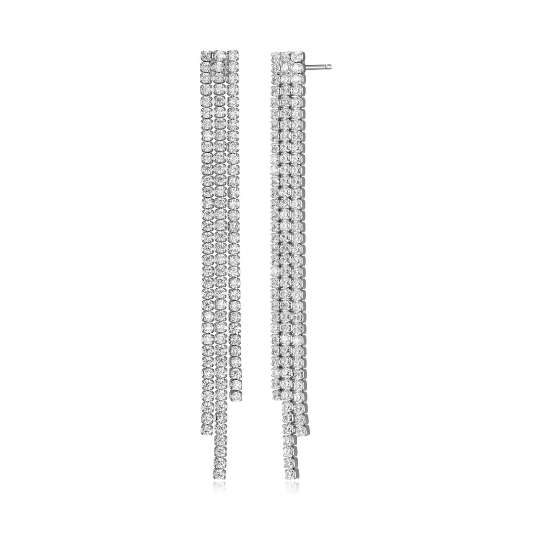 Sterling Silver Triple Strand Diamondlite CZ Linear Drop Earrings