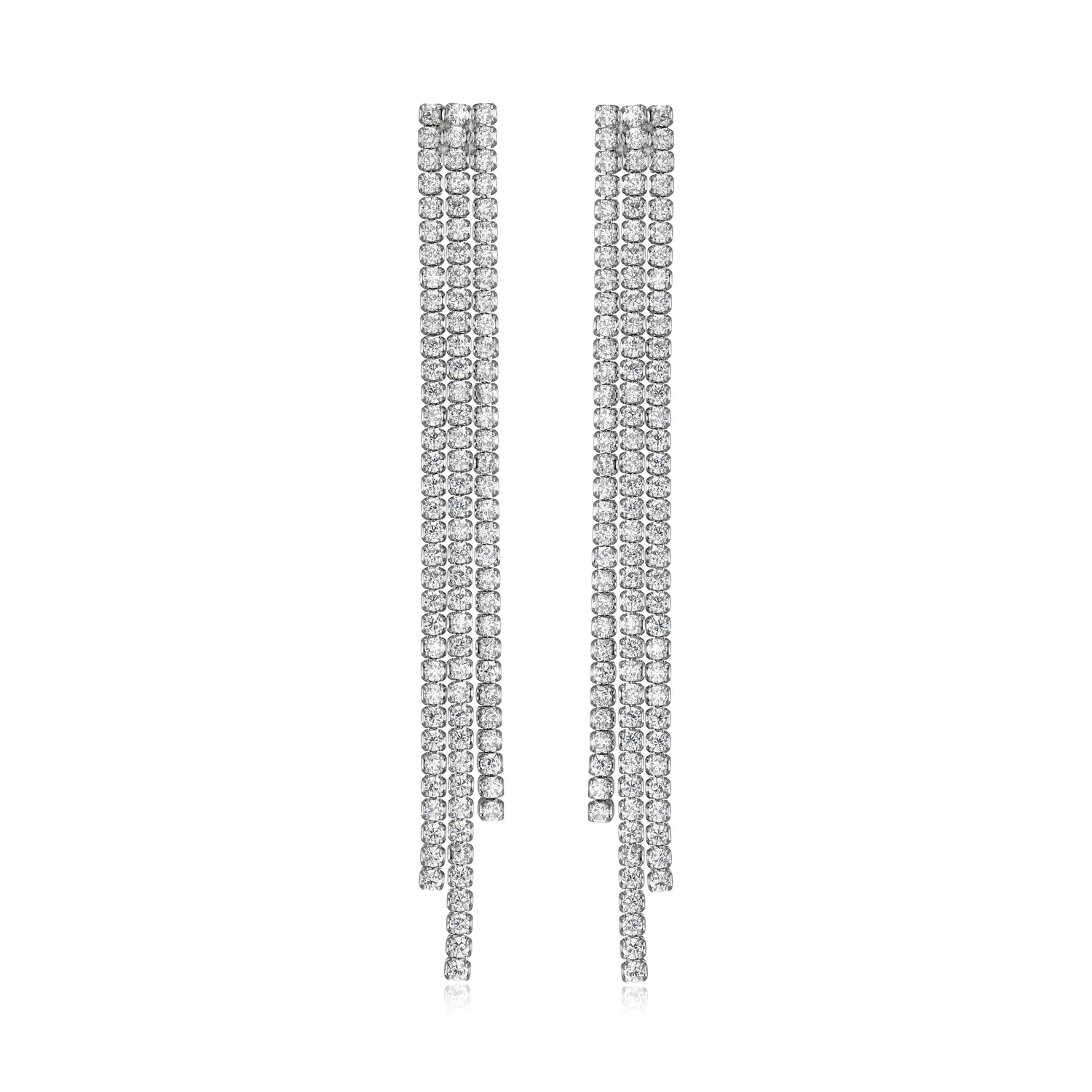 Sterling Silver Triple Strand Diamondlite CZ Linear Drop Earrings