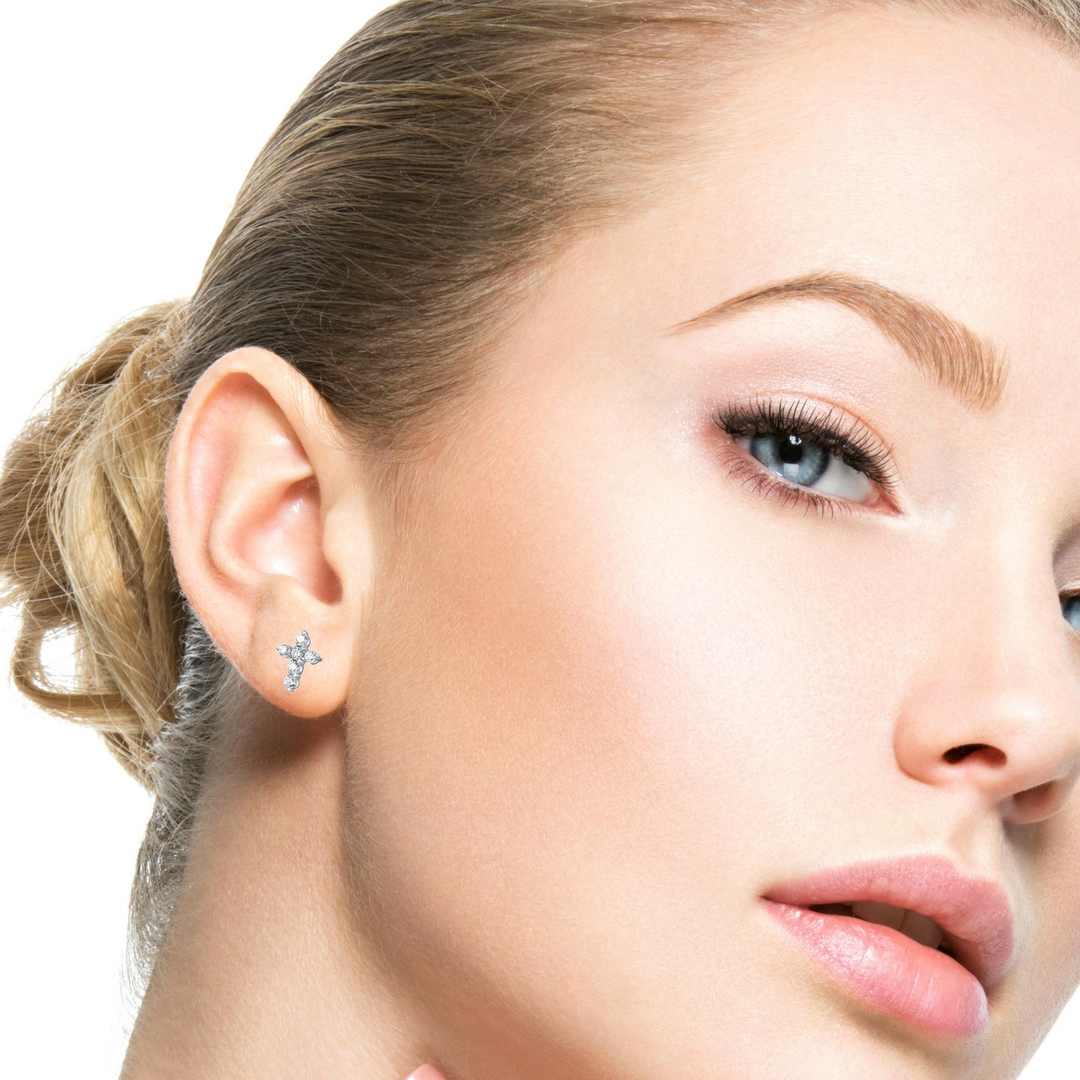 Sterling Silver CZ Cross Earrings