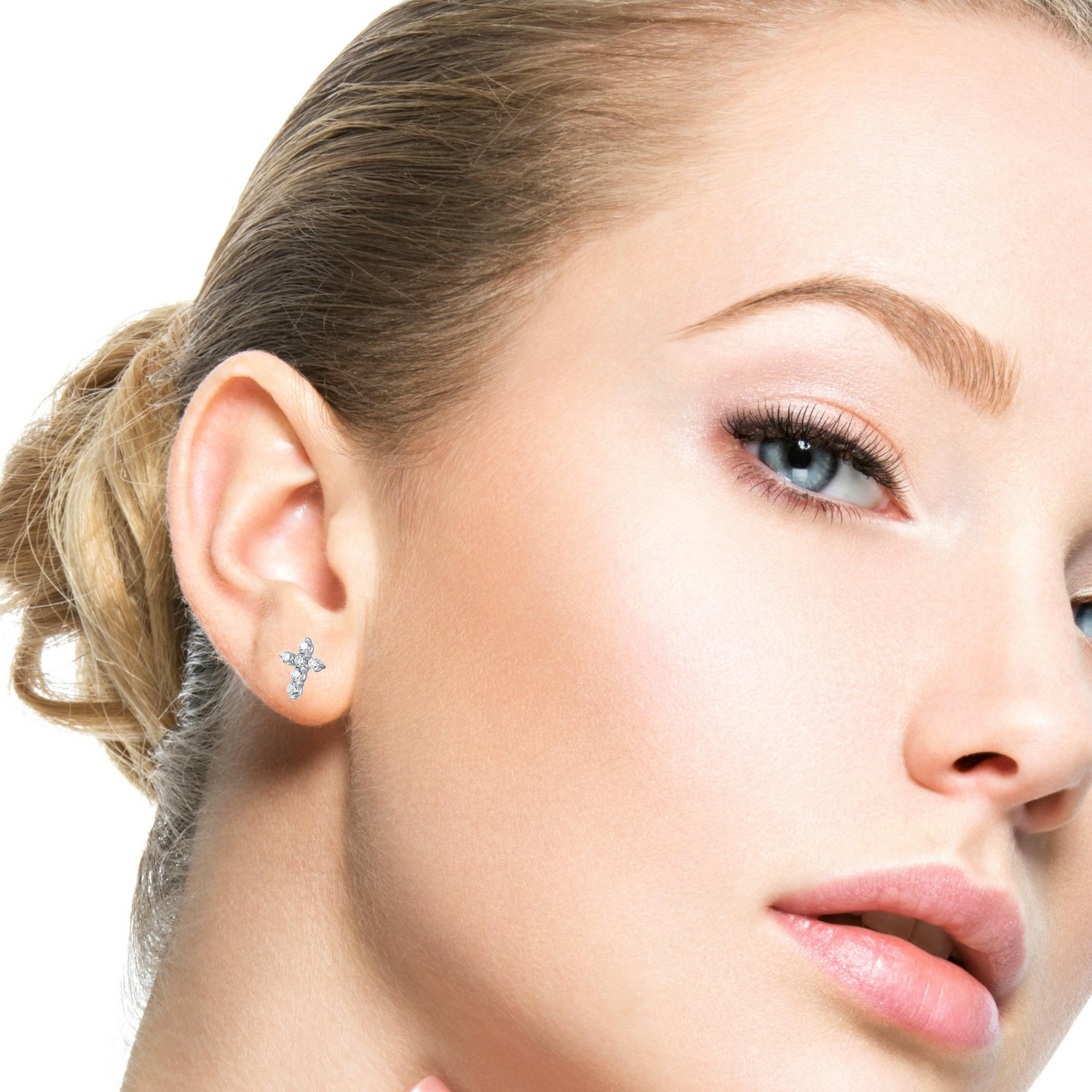 Sterling Silver CZ Cross Earrings