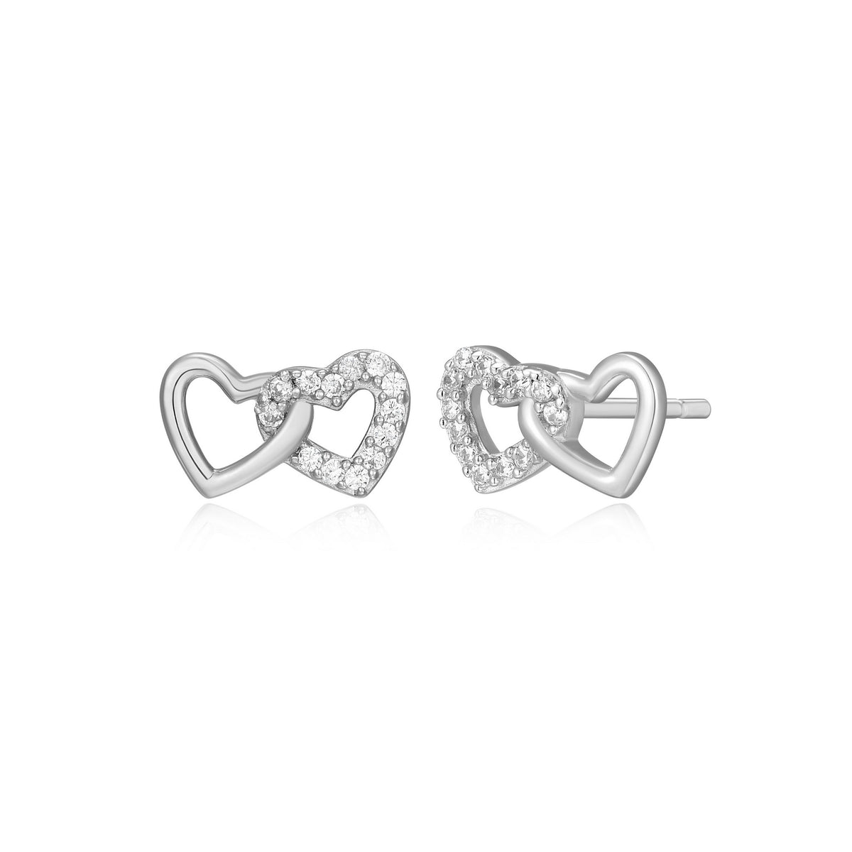 Double Interlocking Open Heart Stud Earrings, Lab-Grown Diamonds