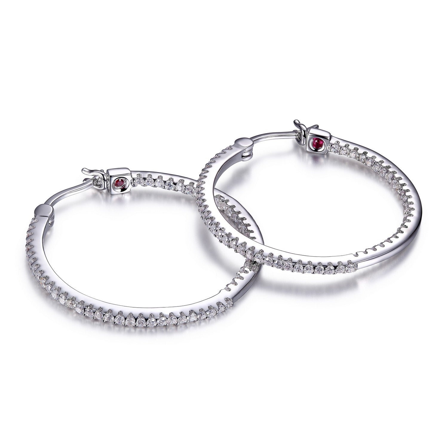 ELLE Sterling Silver 30x2mm Inside-Out CZ Hoop Earrings
