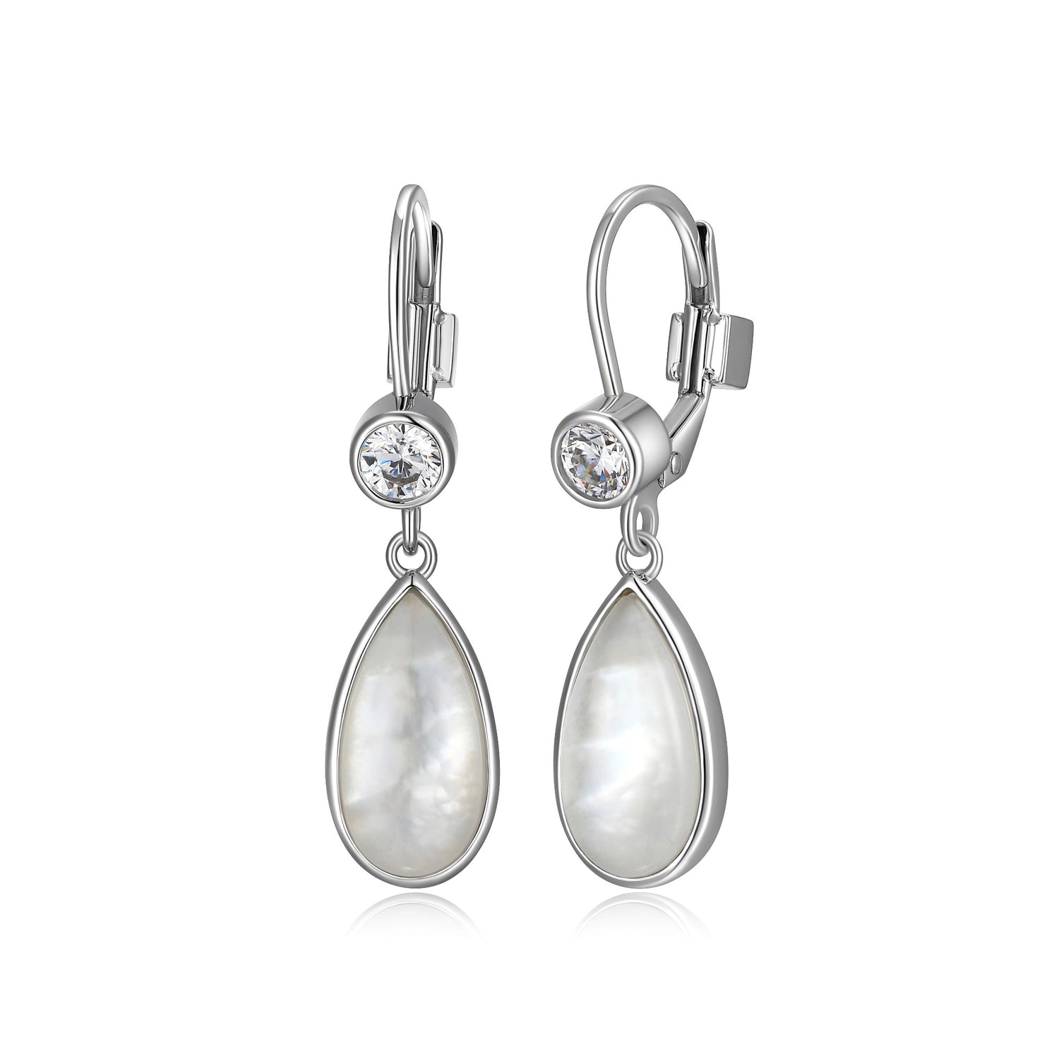 Mother of Pearl Doublet Leverback Drop Earrings with CZ Accents
