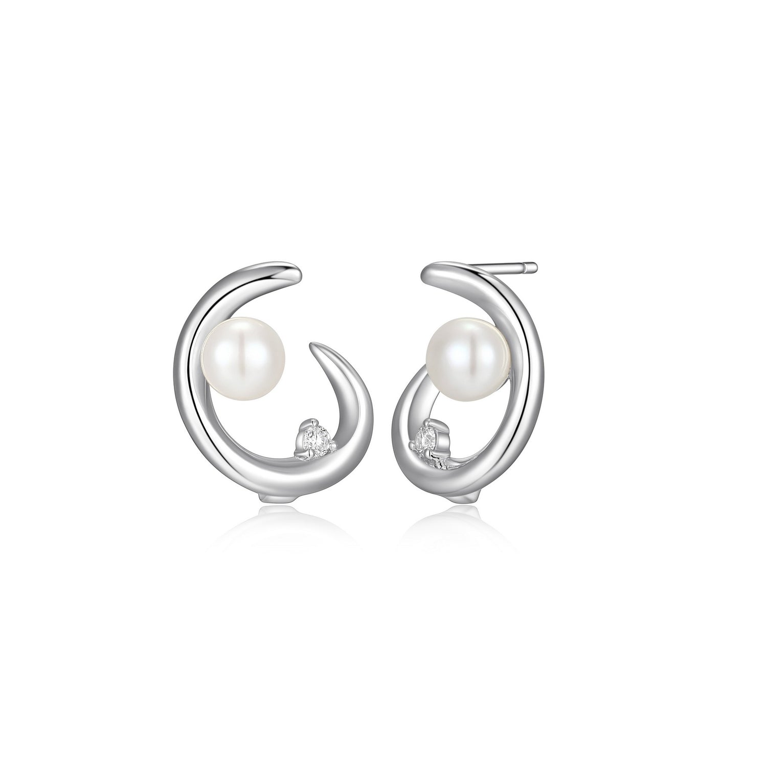 White Pearl & Moissanite Stud Earrings