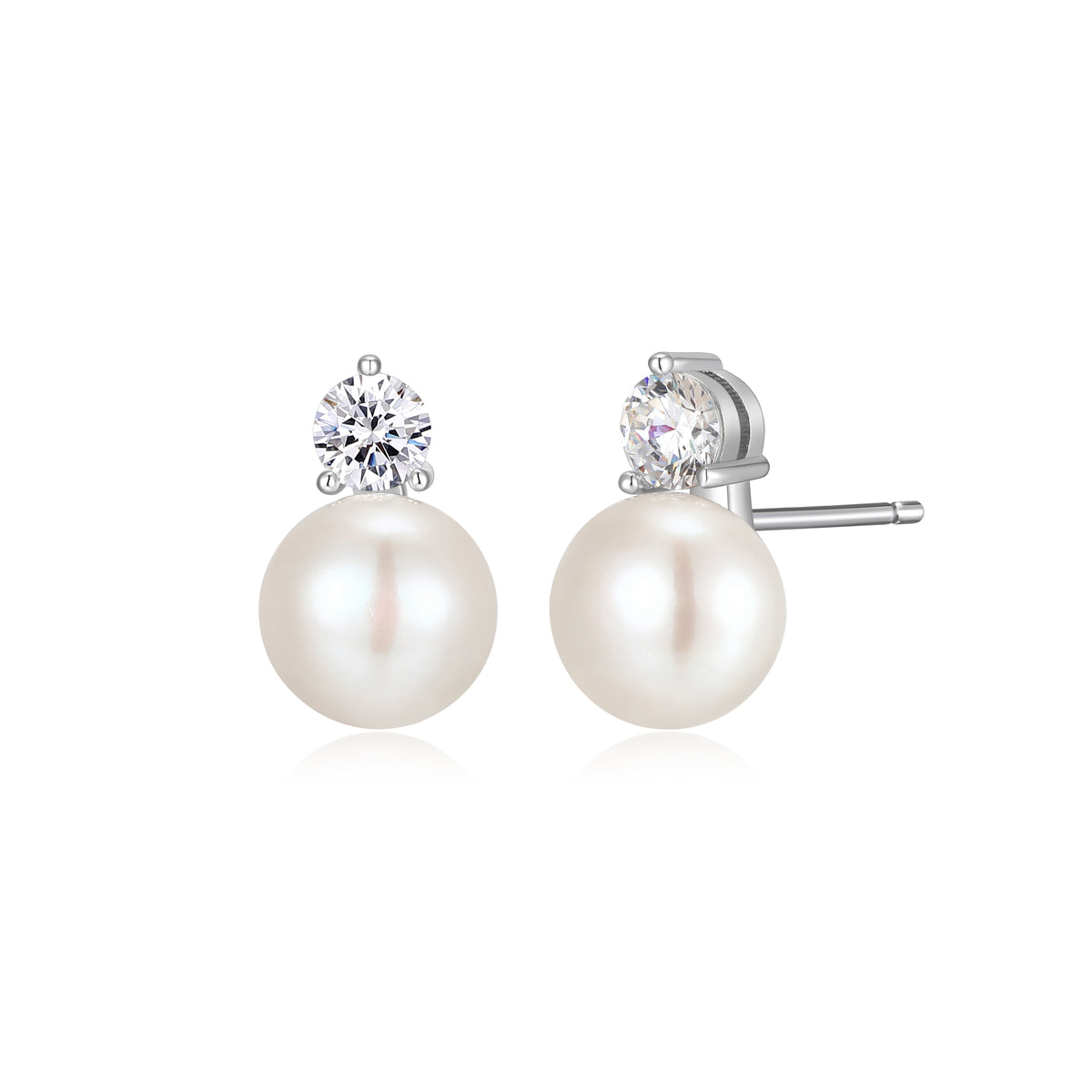 ELLE Sterling Silver 8mm Pearl & CZ Stud Earrings