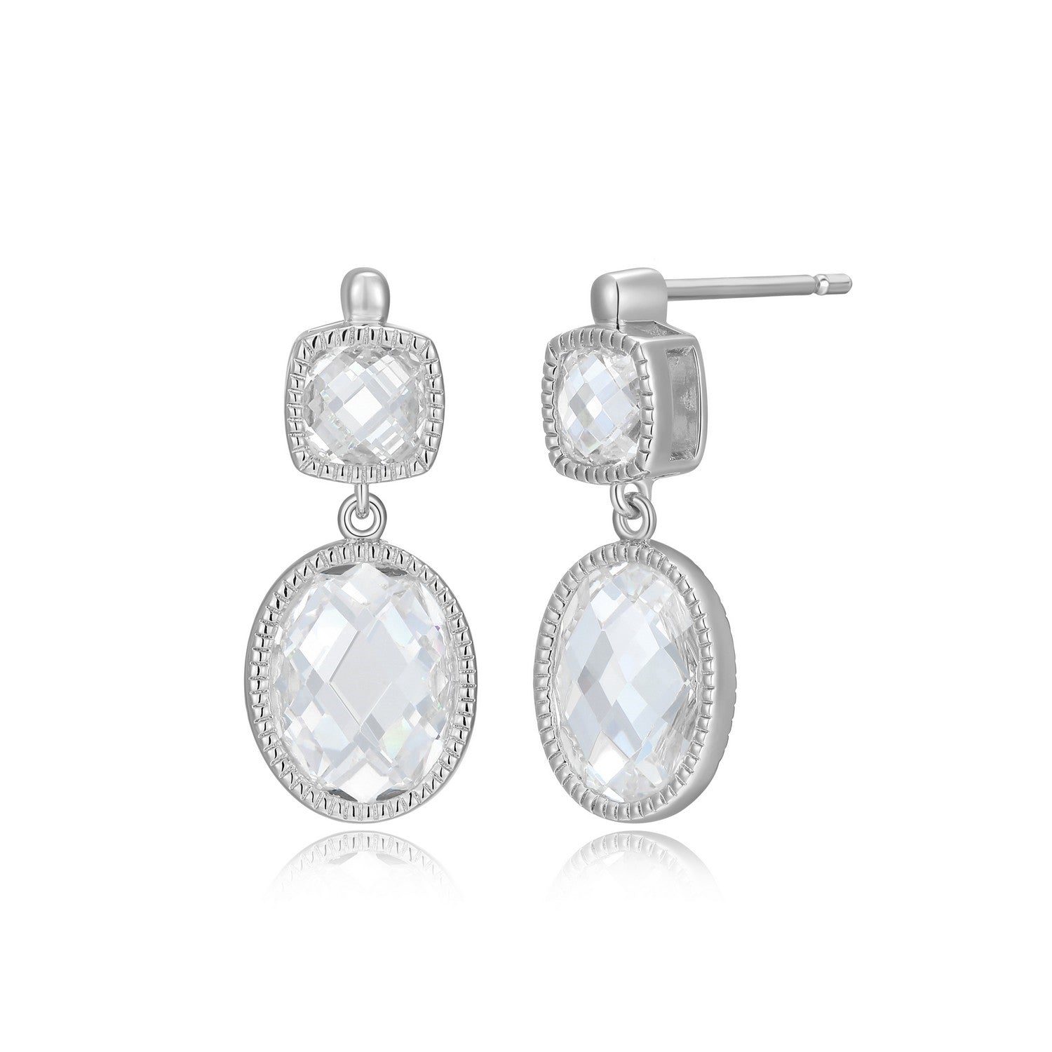 Oval Checkerboard Cut Drop Earrings