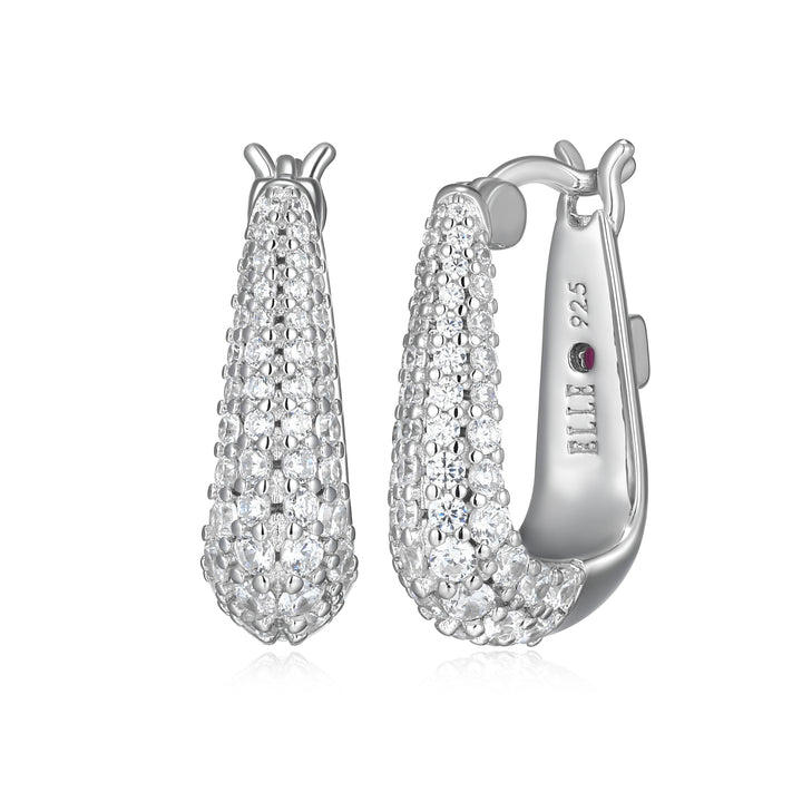 Graduated Hoop Earrings with CZ Accents