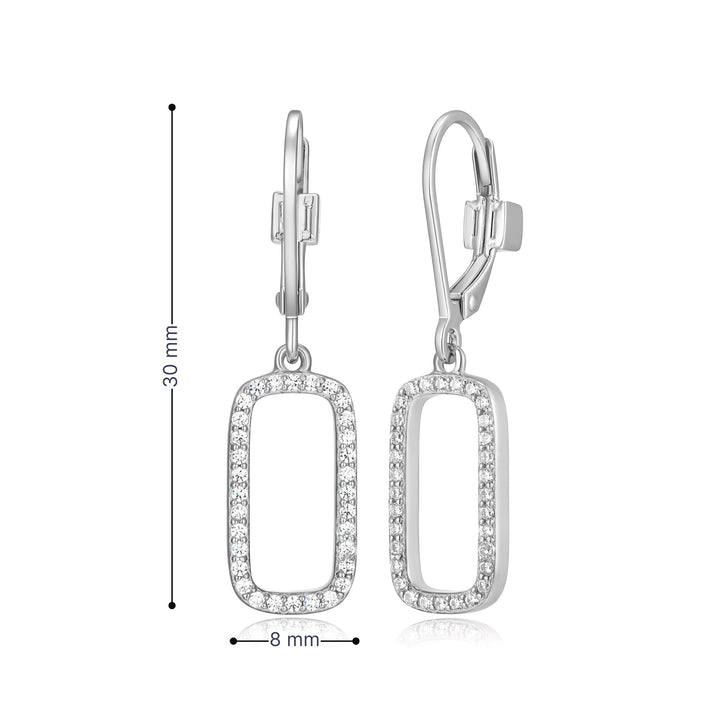 Sterling Silver Open Rectangle CZ Dangle Earrings