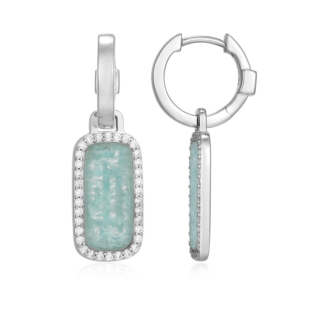 Rectangular Amazonite Dangle Earrings with CZ Accents